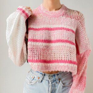 urban outfitters kimchi blue knit cropped sweater - pink and white - medium EUC